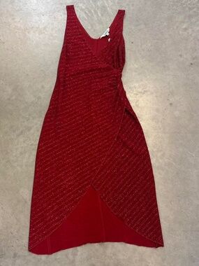 Vintage 90s Red Sparkly Midi Wrap Dress